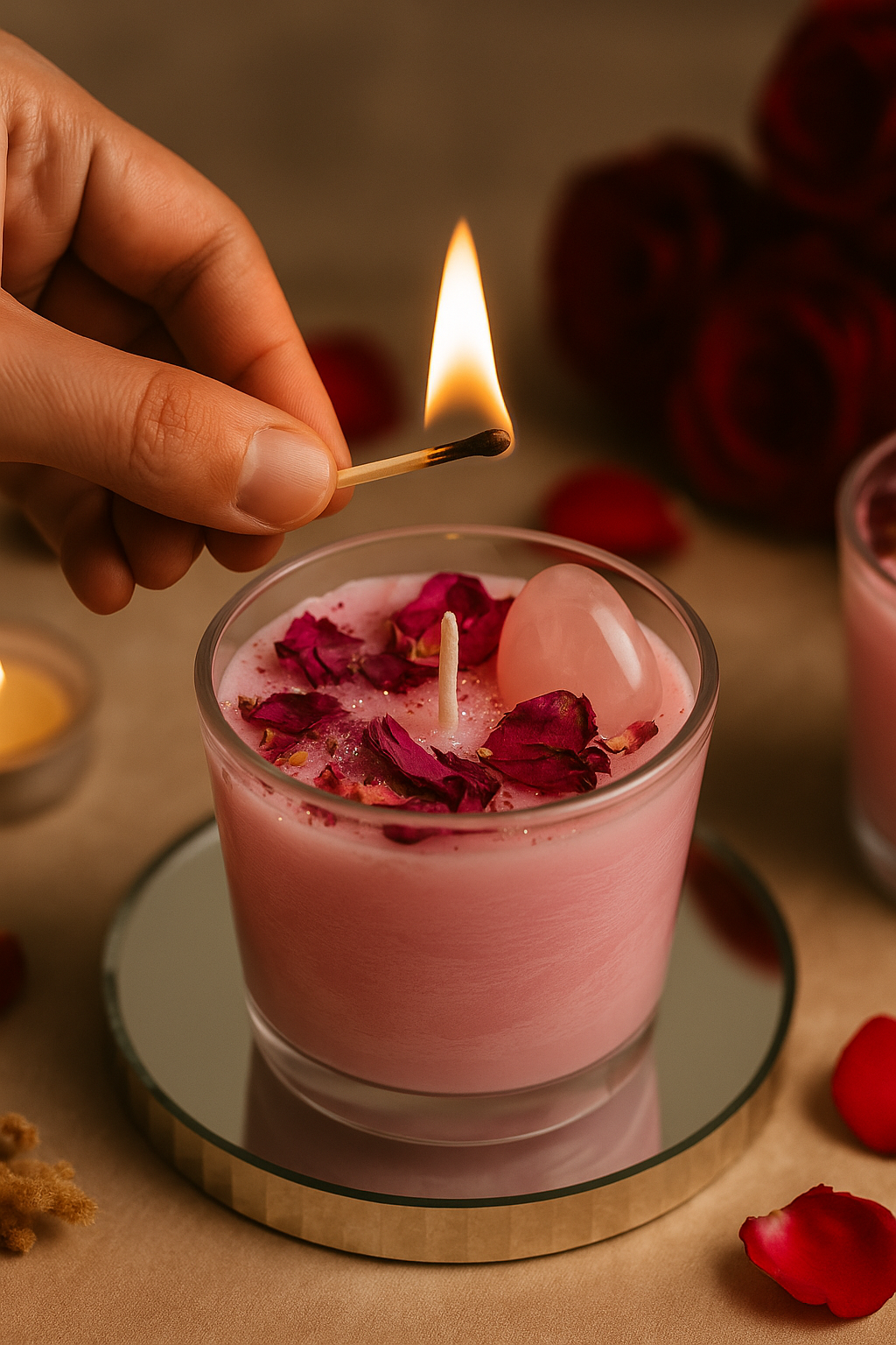 Rose Quartz Love Candle – Love & Relationship Crystal Candle