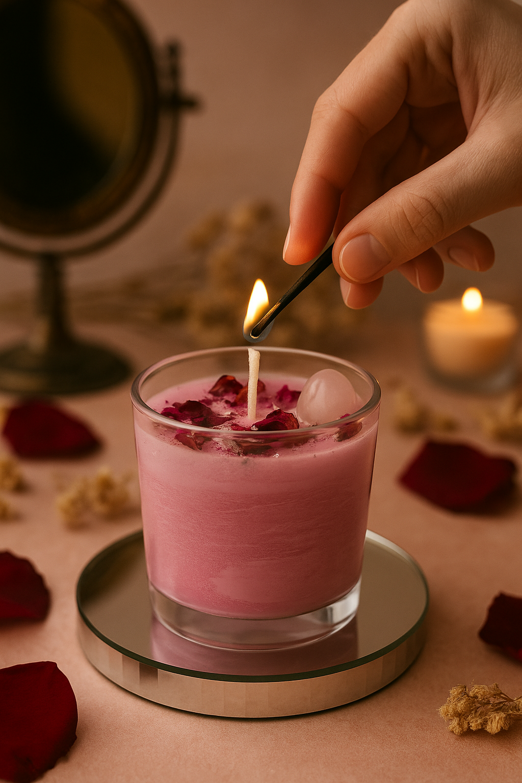Rose Quartz Love Candle – Love & Relationship Crystal Candle