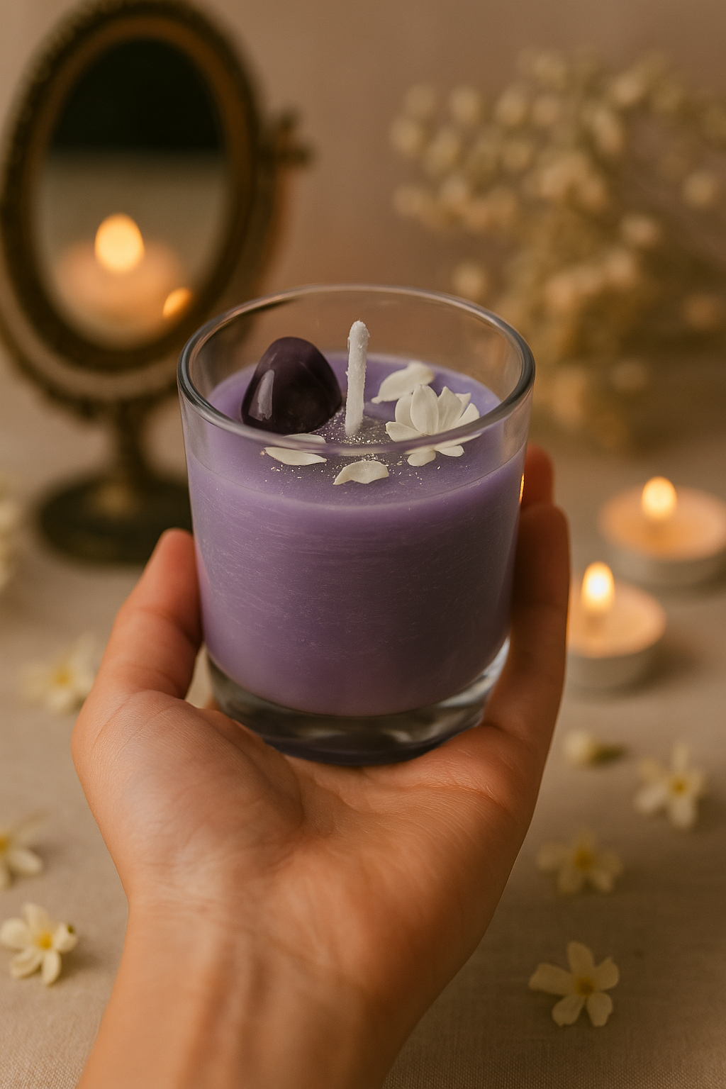 Amethyst Crystal Candle – Healing Amethyst Tumble Candle