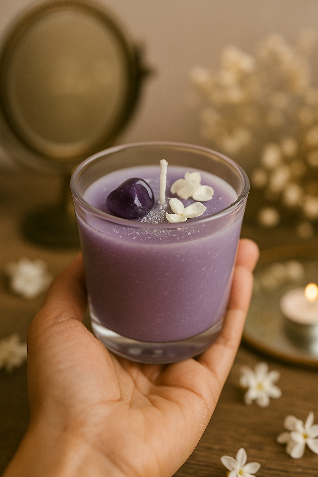 Amethyst Crystal Candle – Healing Amethyst Tumble Candle
