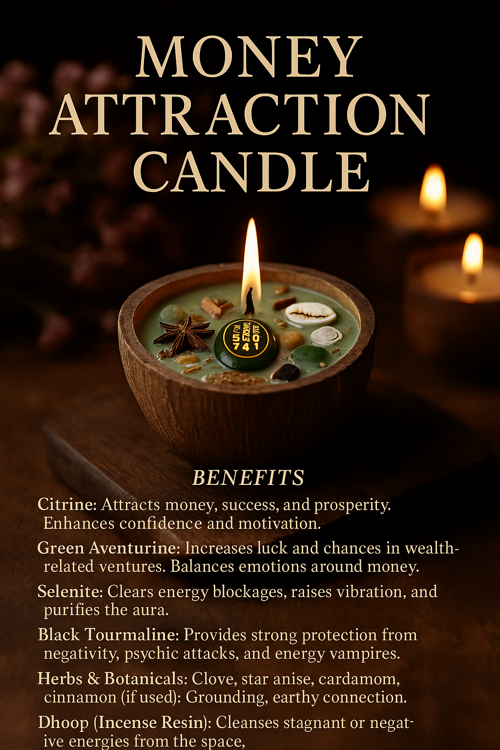Money Attraction Candle – Prosperity & Abundance Crystal Candle