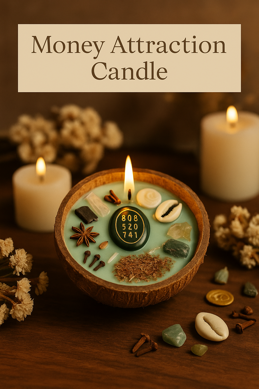 Money Attraction Candle – Prosperity & Abundance Crystal Candle
