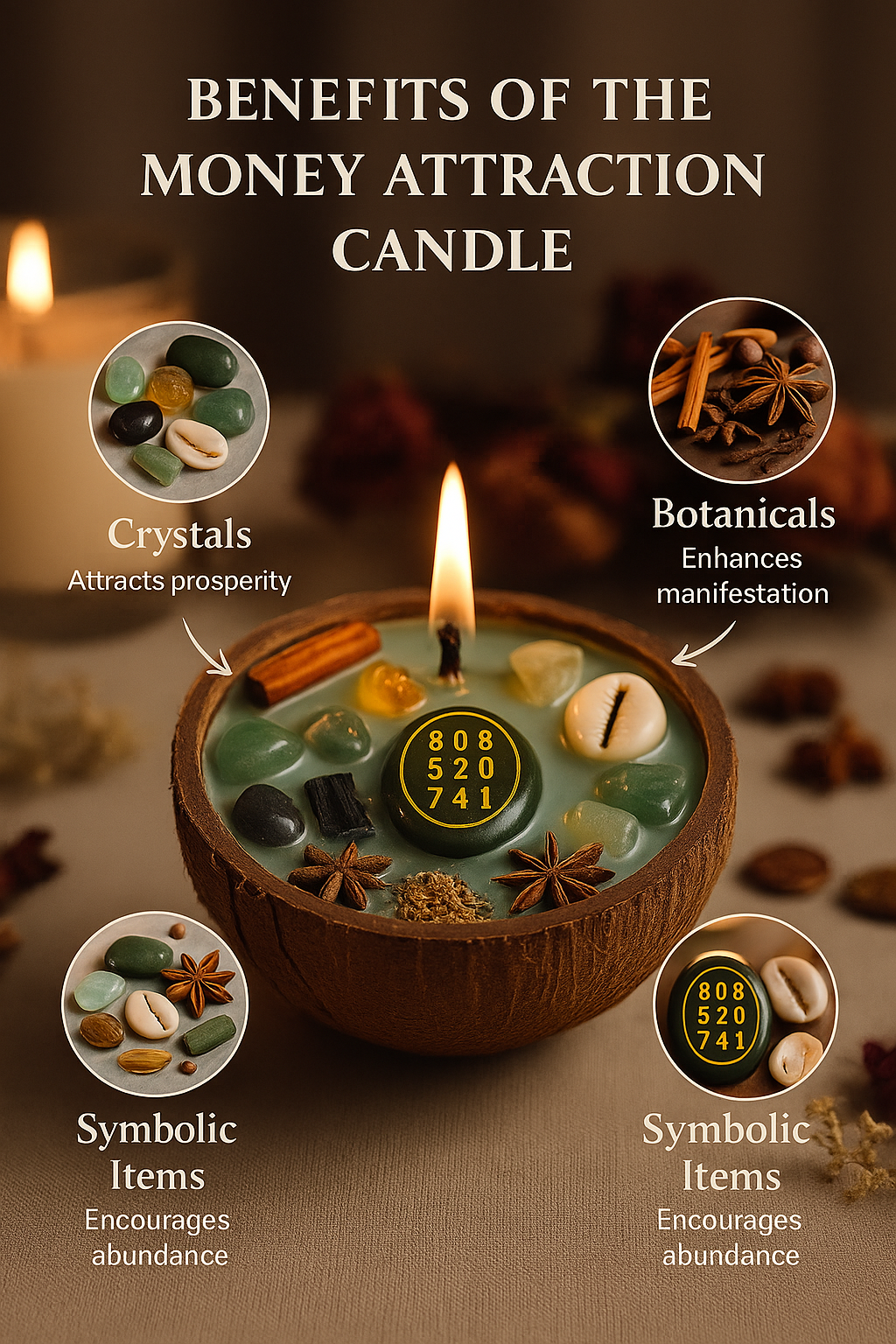 Money Attraction Candle – Prosperity & Abundance Crystal Candle