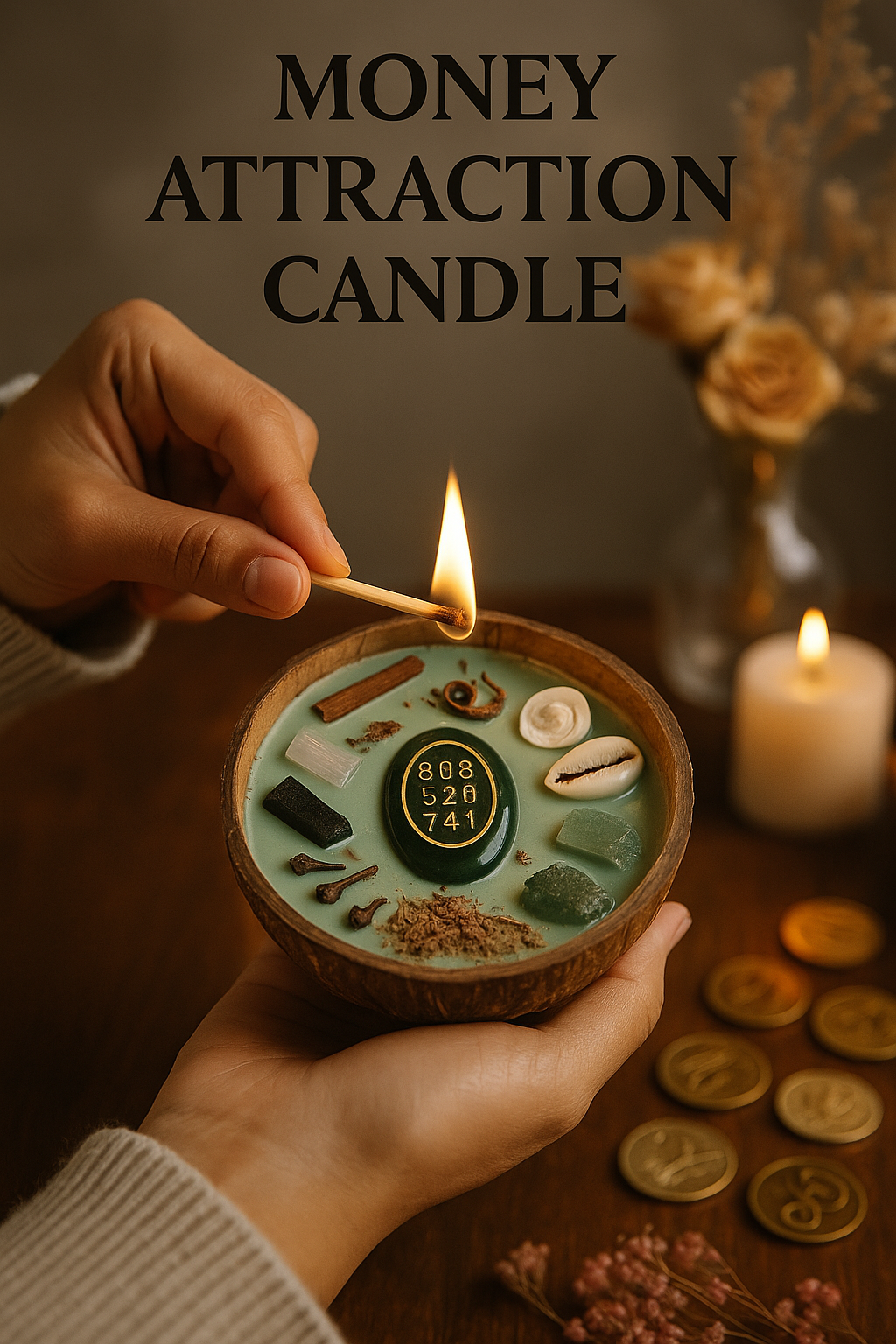 Money Attraction Candle – Prosperity & Abundance Crystal Candle