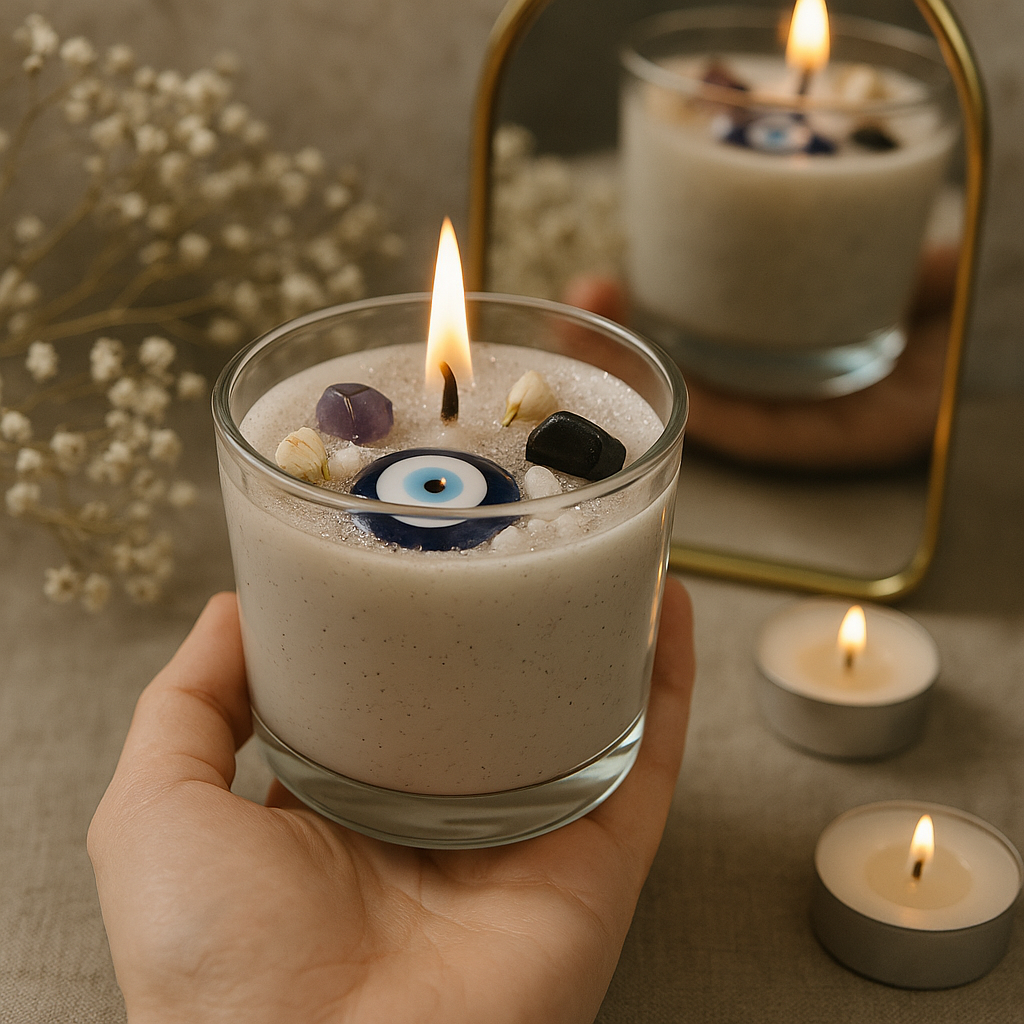 Evil Eye Protection Candle – Crystal Protection & Warding Candle