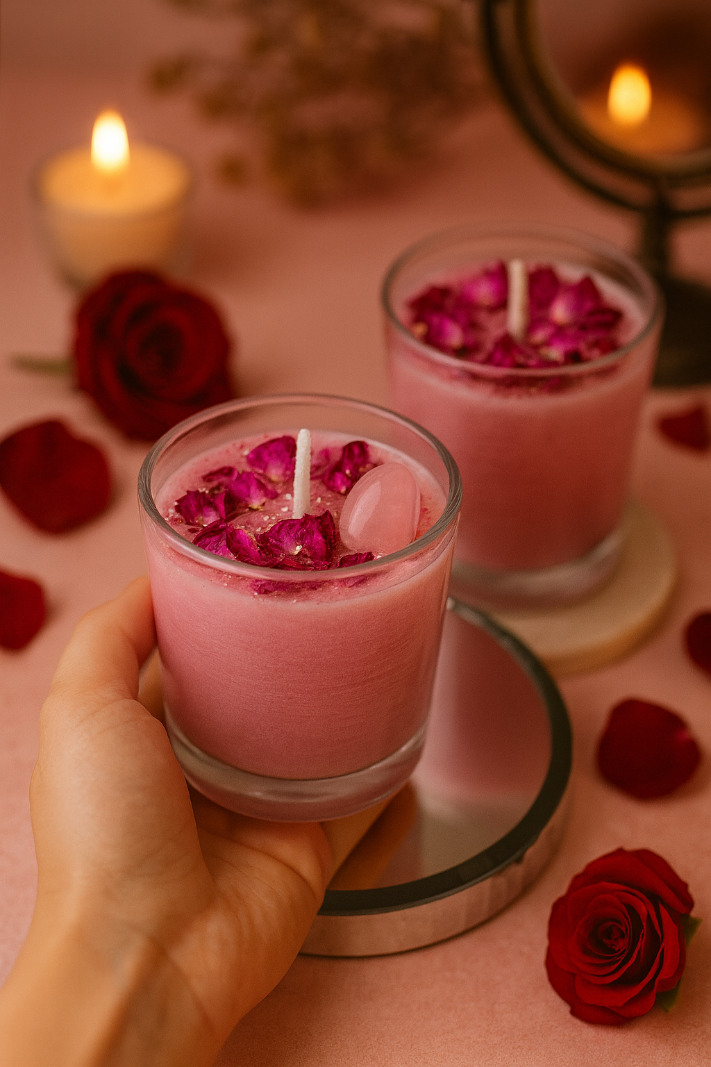 Rose Quartz Love Candle – Love & Relationship Crystal Candle