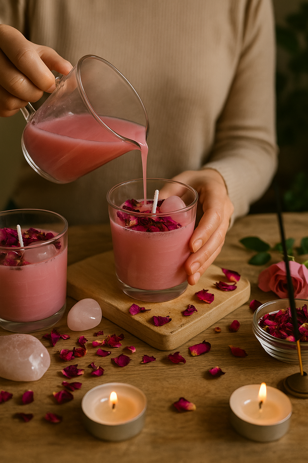Rose Quartz Love Candle – Love & Relationship Crystal Candle