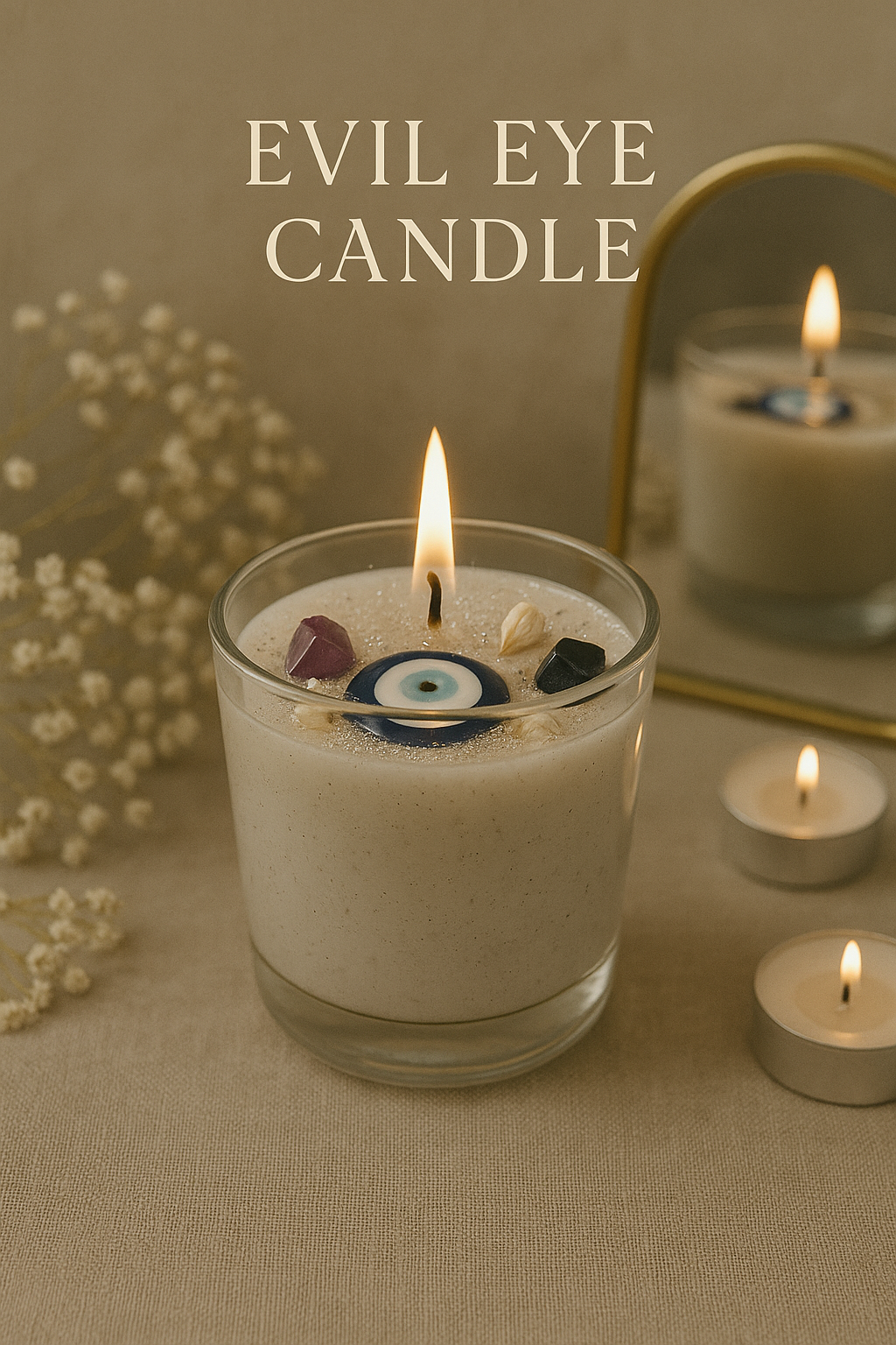 Evil Eye Candles with Crystals – Protection, Healing & Positive Energy Jar Candle