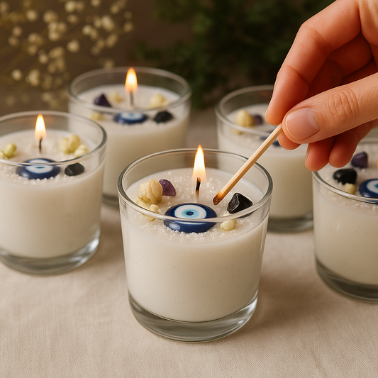 Evil Eye Candles with Crystals – Protection, Healing & Positive Energy Jar Candle